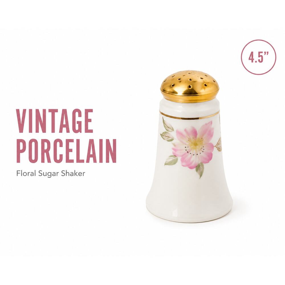 Vintage Floral Porcelain Shaker Gold Lid Cottagecore Decor